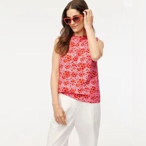 J. CREW SLEEVELESS BLOUSE RUFFLED NECKLINE/SLEEVE FLORAL LINEN BLEND SIZE XL